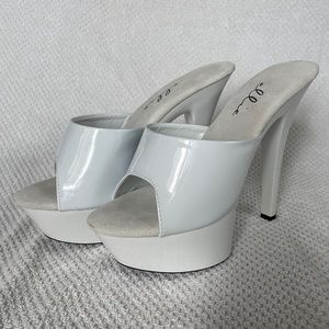 New White Patent Leather 6” Heeled Dancer Mules